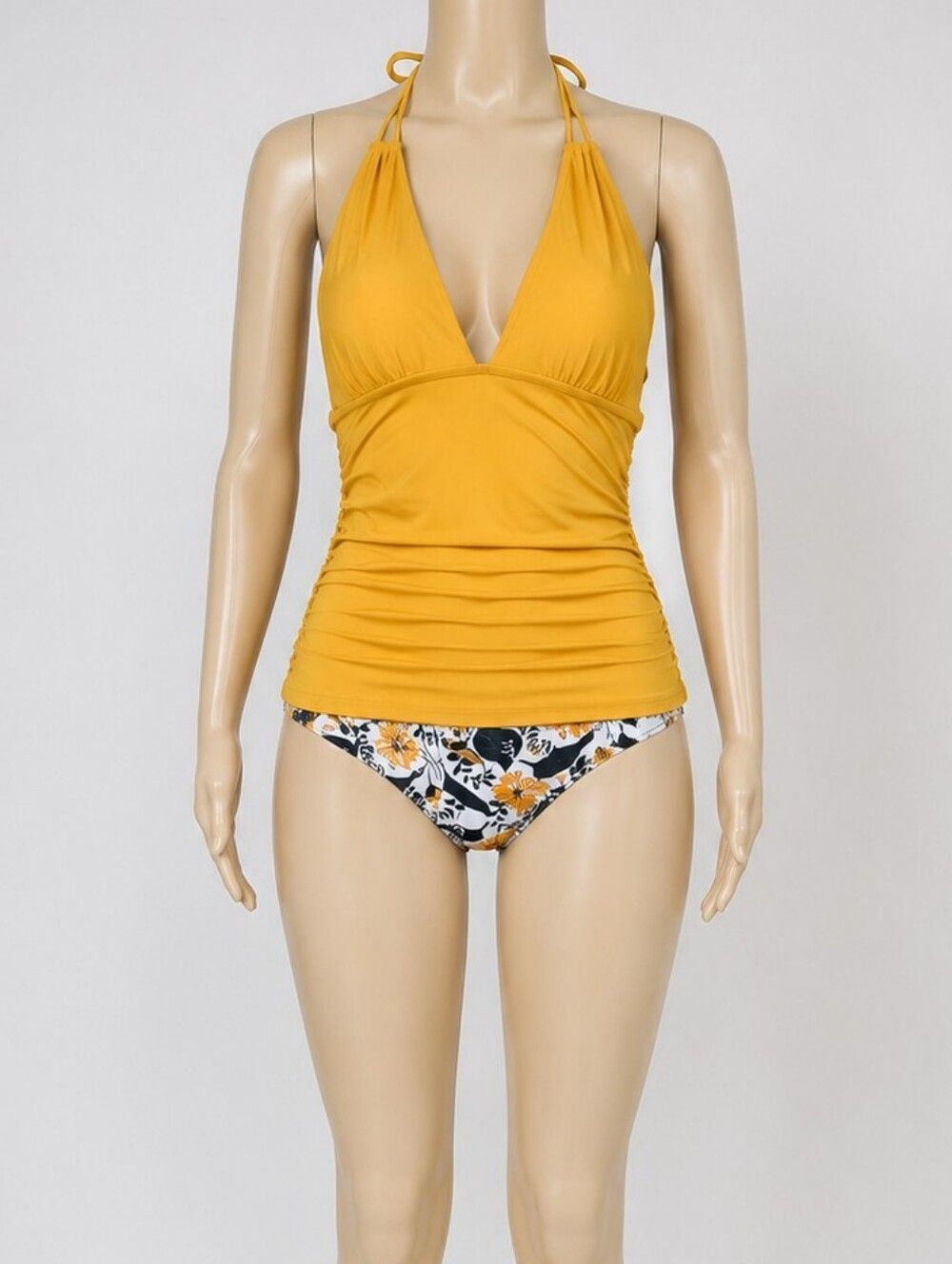 Younique Halter V Neck Tankini Ruched Two Piece Swimsuits Bikini
